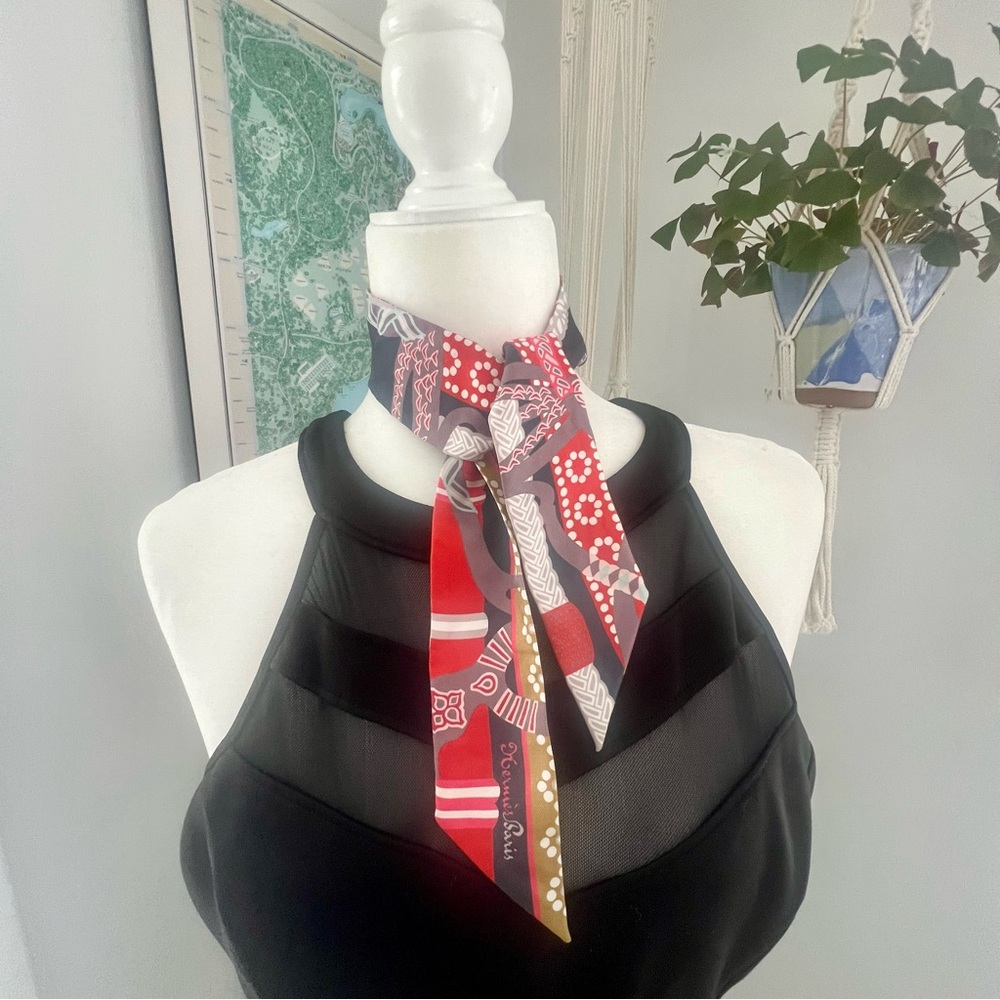 Hermes Multi-Colored Patterned Twilly Scarf Valen… - image 1